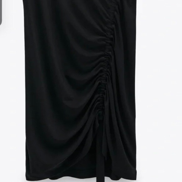 ZARA FLOWING RUSHED BLACK TUNIC TOP - Picture 9 of 11